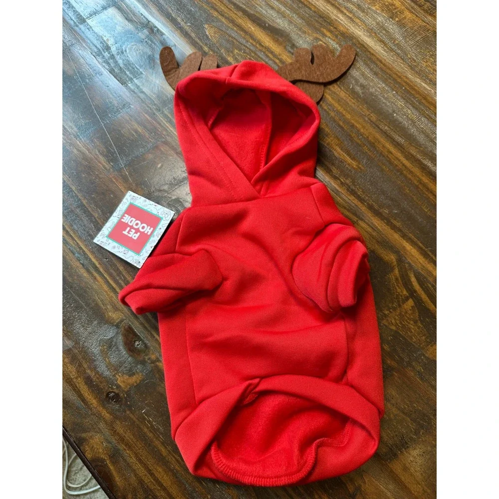 1616 Holdings Red Christmas Dog Hoodie Reindeer Antlers Cookie Taster Small NWT